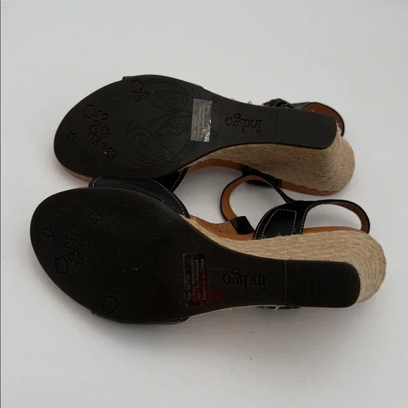 Indigo Clark’s Black Tan Wedge leather Sandals women 11M casual office vacation - Picture 11 of 13